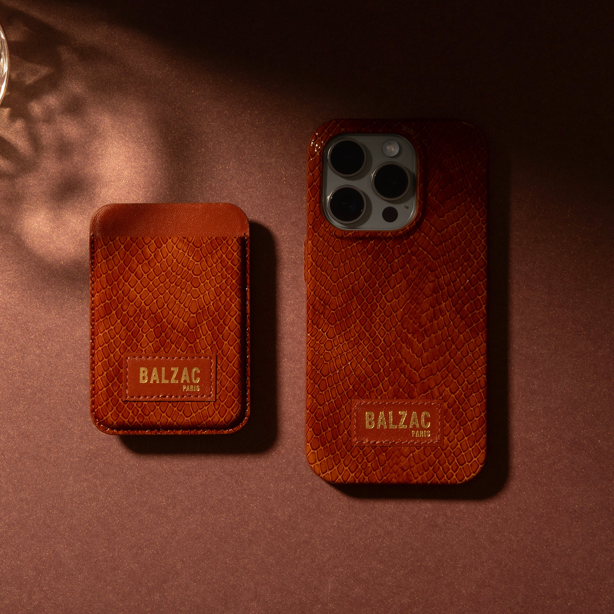 Embossed Cognac Case for iPhone 15