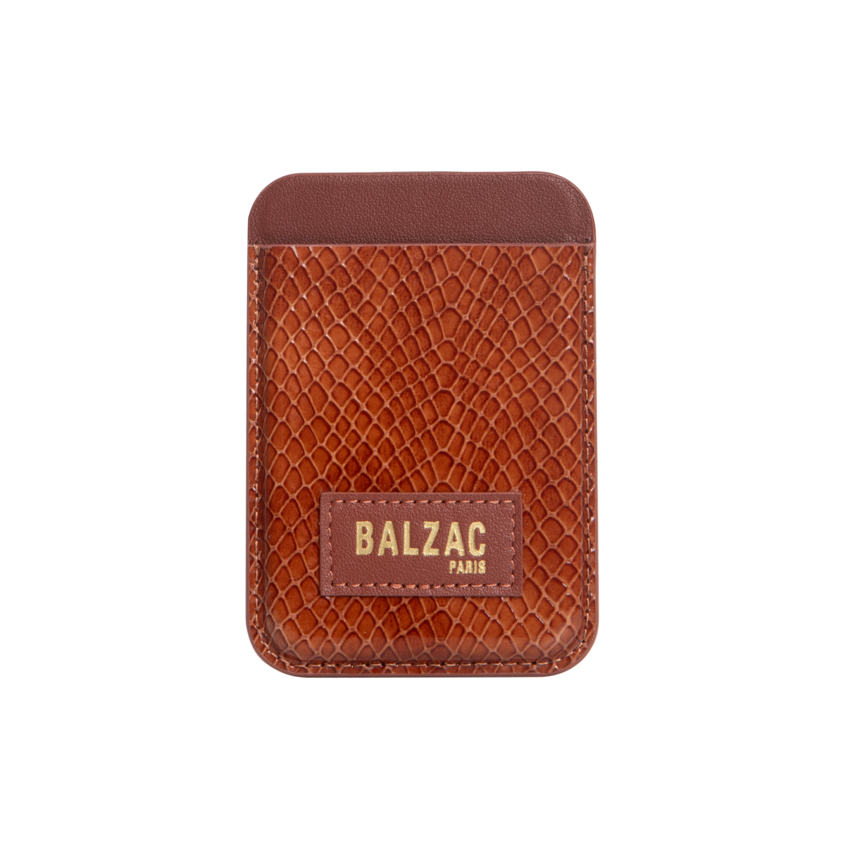 Embossed Cognac Magnetic Card Holder