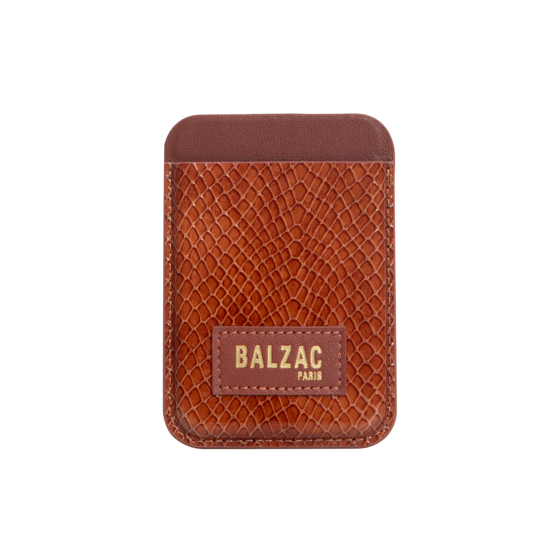 Embossed Cognac Magnetic Card Holder